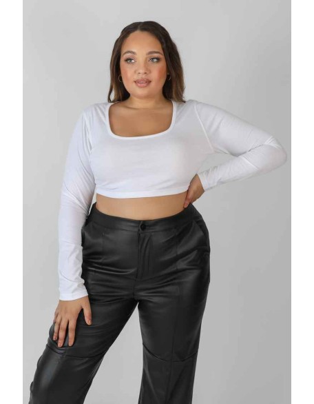 Curve Scoop Neck Long Sleeve Crop Top White