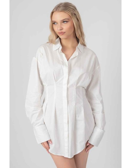Corset Waist Shirt Dress White