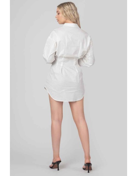 Corset Waist Shirt Dress White