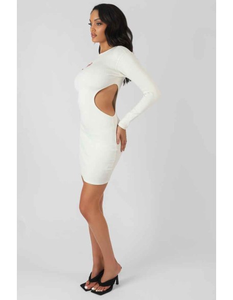 Ribbed Cut Out Waist Dress Ivory