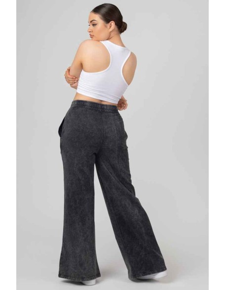 Oversized Fit Split Front Seam Detail Wide Leg Joggers Acid Wash