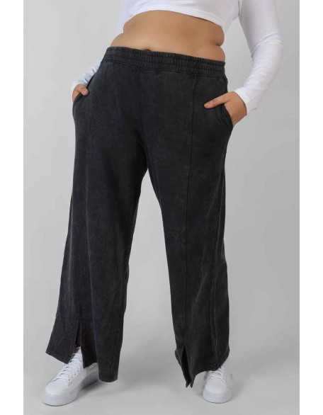 Curve Split Front Seam Detail Wide Leg Joggers Acid Wash