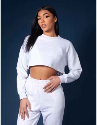 Oversized Cropped Sweat Oatmeal Marl