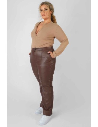 Curve Zip Front Ribbed Bodysuit Light Brown