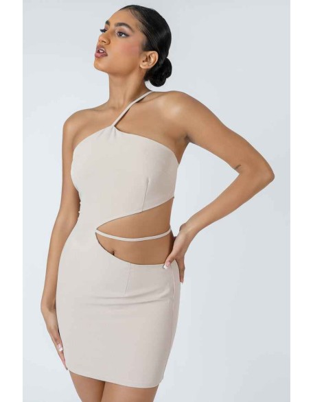 Asymmetric Cutout Waist Strappy Mini Dress
