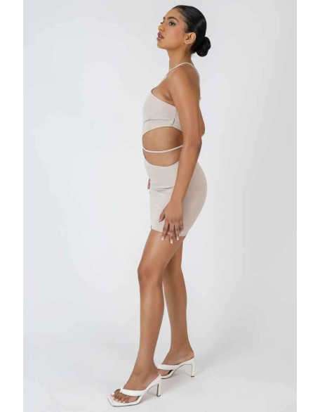 Asymmetric Cutout Waist Strappy Mini Dress