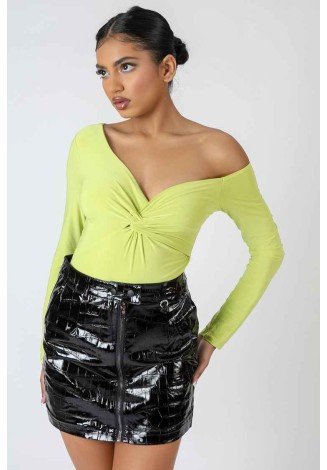 Twist Wrap Gather Long Sleeve Bodysuit