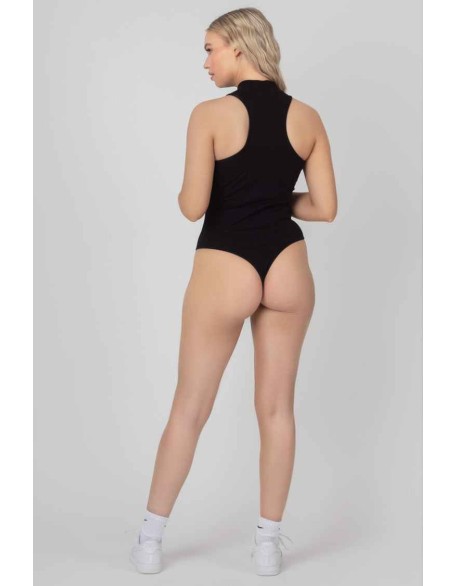 Zip Front Racer Bodysuit Black