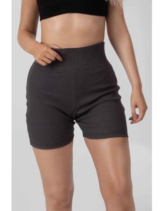 High Waisted Rib Cycling Shorts Dark Grey