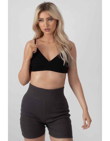 High Waisted Rib Cycling Shorts Dark Grey