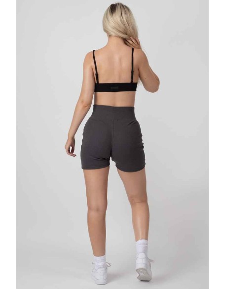 High Waisted Rib Cycling Shorts Dark Grey