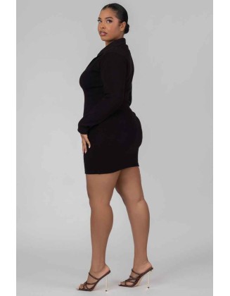 Curve Zip Through Collared Mini Dress Black