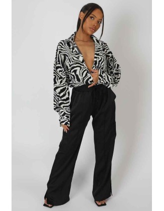 Psychedelic Printed Oversized Shirt Monochrome
