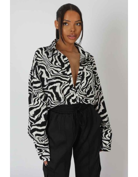 Psychedelic Printed Oversized Shirt Monochrome