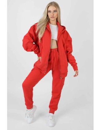 Oversized Zip Through Hoodie Red