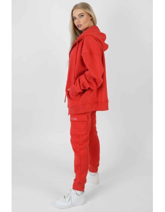 Oversized Zip Through Hoodie Red