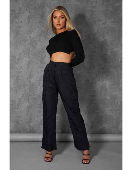 Open Chain Back Knitted Crop Top Black