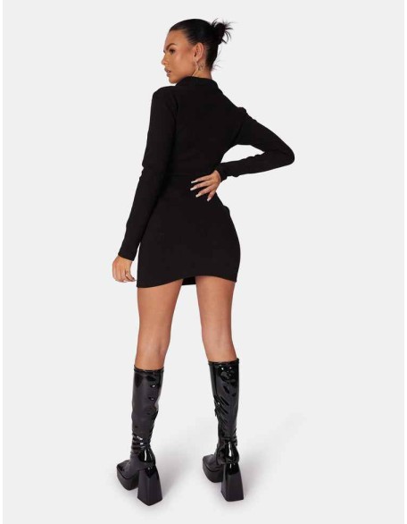Zip Through Collared Mini Dress Black