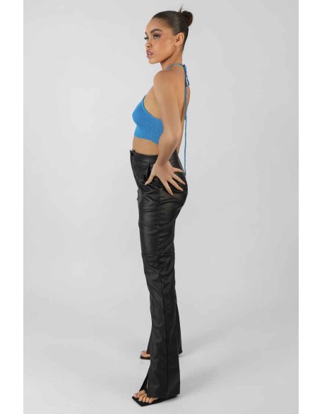Blue Cut Out Halterneck Crop Top