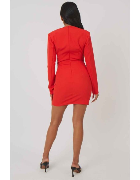 Plunge Front Drape Dress Red