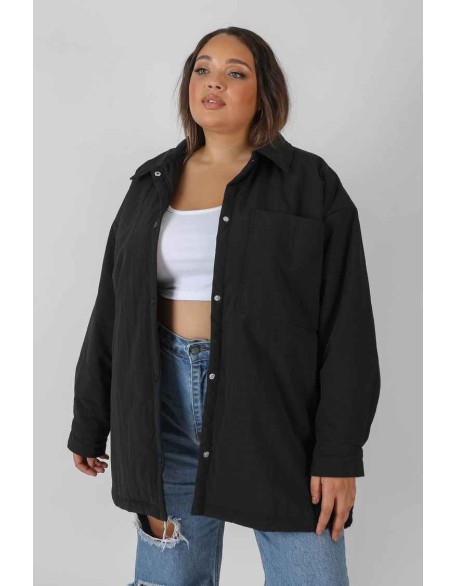Curve Padded Oversized Shacket Black