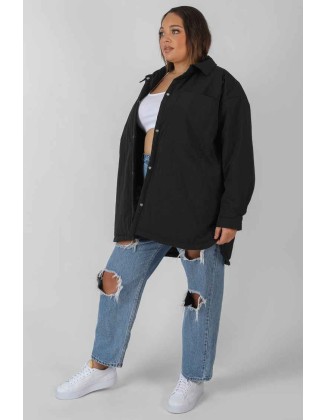 Curve Padded Oversized Shacket Black