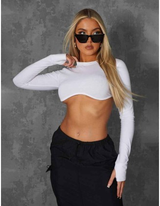 Long Sleeve Underbust Crop Top White