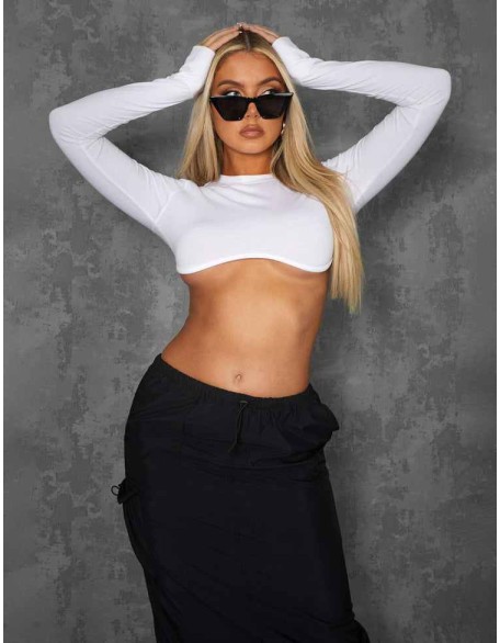 Long Sleeve Underbust Crop Top White