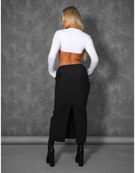 Long Sleeve Underbust Crop Top White