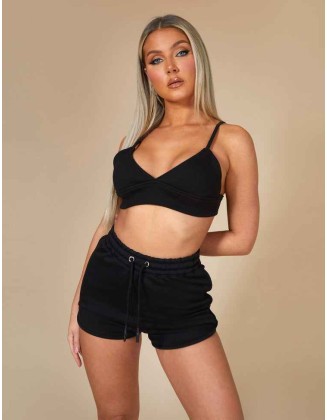 Triangle Ribbed Bralet Black