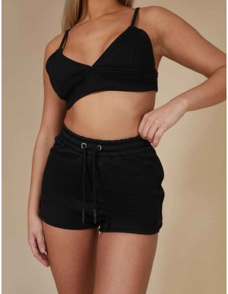 Triangle Ribbed Bralet Black
