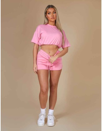 Elasticated Waist Cropped T-Shirt Pink
