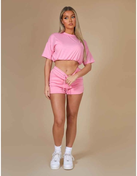 Elasticated Waist Cropped T-Shirt Pink