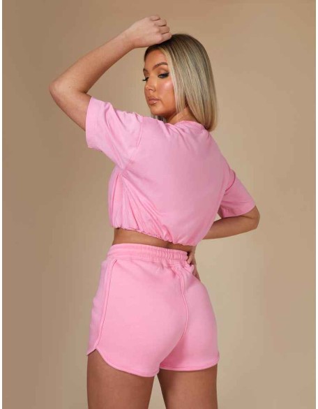 Elasticated Waist Cropped T-Shirt Pink