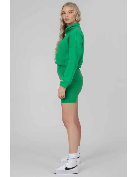 Oversized Half Zip Pullover Gathered Hem Sweat Green
