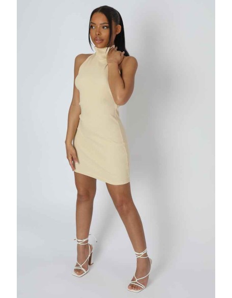 High Neck Backless Dress Butter