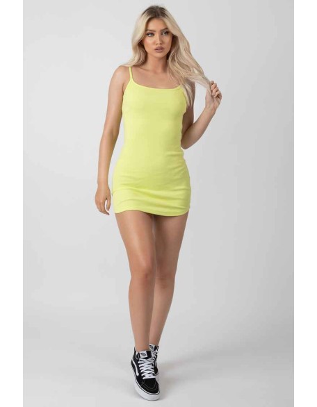 Strappy Mini Curved Hem Dress Lime