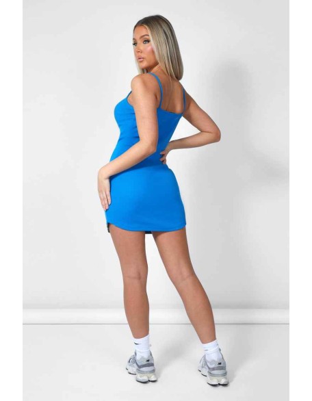 Strappy Mini Curved Hem Dress Blue