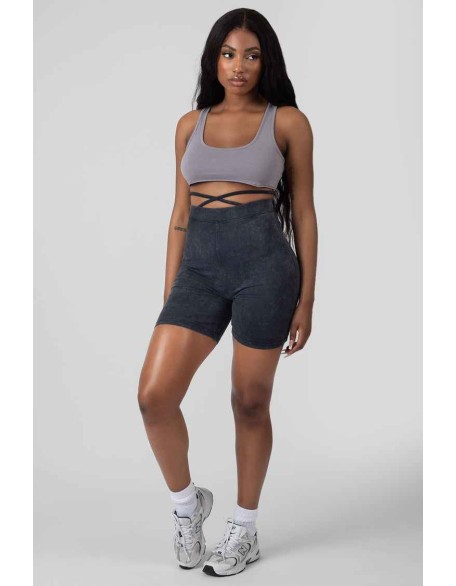Tie Waist Cycling Shorts Acid Wash