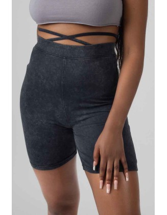 Tie Waist Cycling Shorts Acid Wash