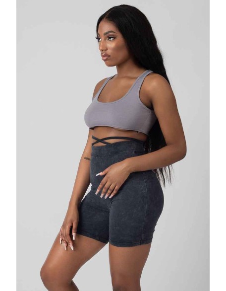 Tie Waist Cycling Shorts Acid Wash