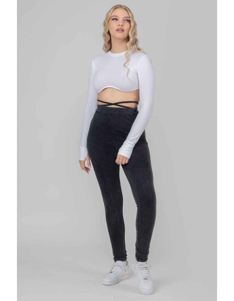 Tie Waist Leggings Acid Wash