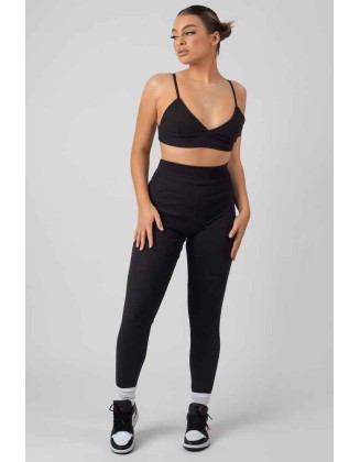 Thick Waistband Ribbed Leggings Black