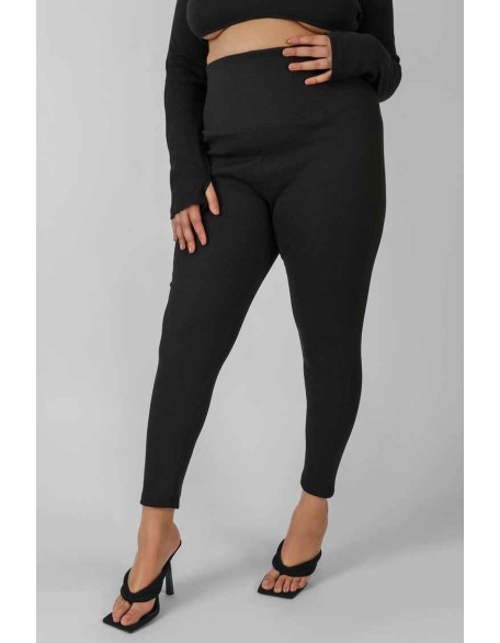 Curve Thick Waistband Ribbed Leggings Black
