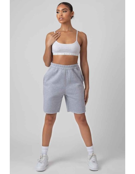 Longline Raw Hem Shorts Grey