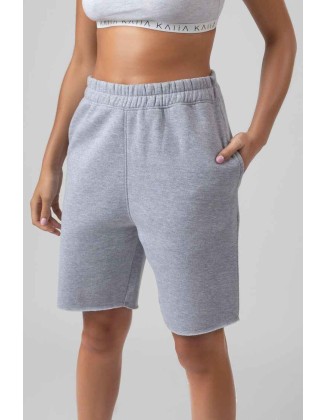 Longline Raw Hem Shorts Grey