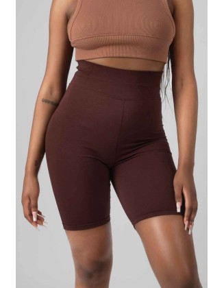 High Waisted Jersey Cycling Shorts Chocolate