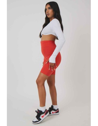 High Waisted Jersey Cycling Shorts Red
