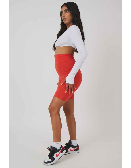 High Waisted Jersey Cycling Shorts Red