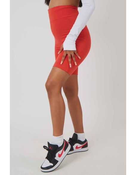 High Waisted Jersey Cycling Shorts Red